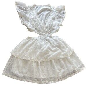 Gab Kate White Cut Out Waist Layered Dress Size M Embroidered Lace Trim New